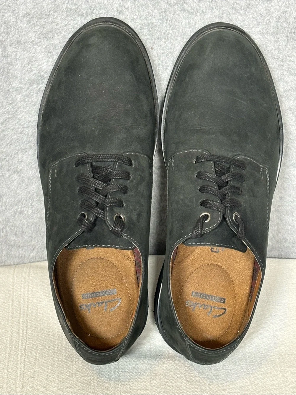 Clarks Riston Plain-Toe Lace-Up Nubuck Leather Derby Shoes-Black-Men Size 7